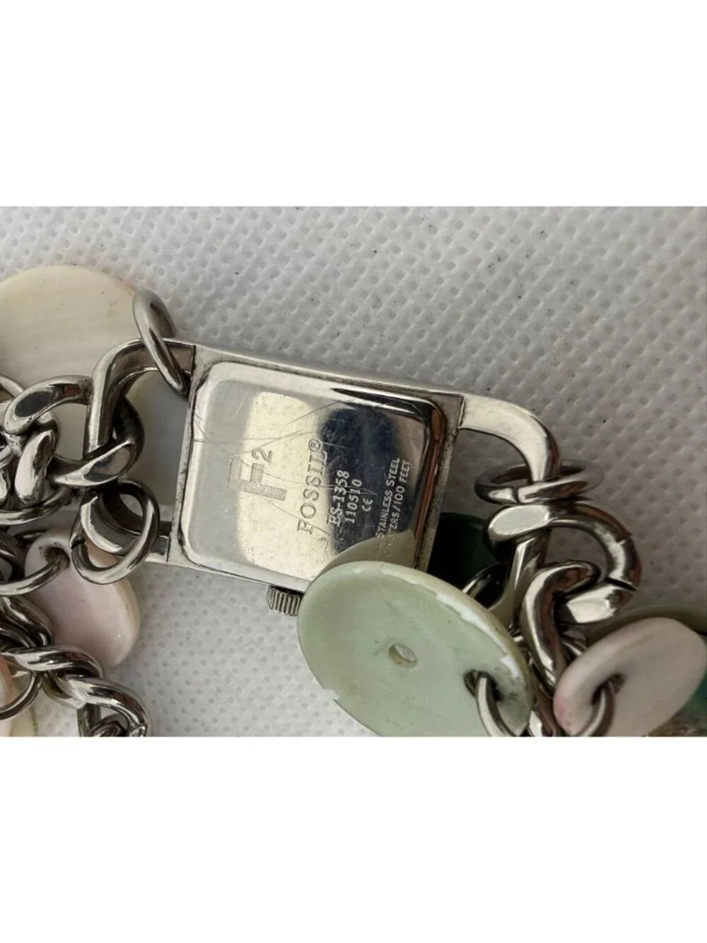 Fossil F2 Women's Charm Bracelet Watch Stainless Steel Mother of Pearl Dial FS-1